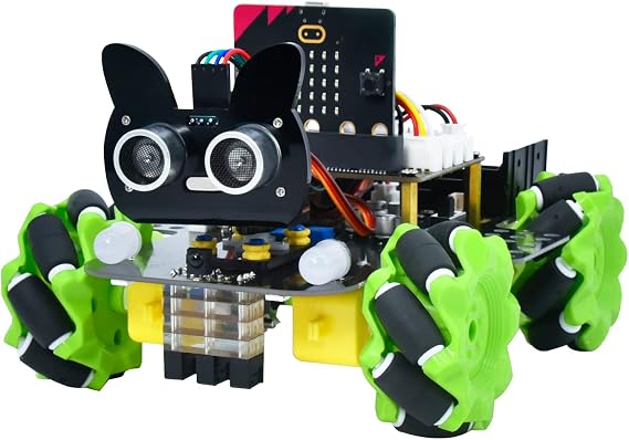 KEYESTUDIO 4WD Smart Car Coding Robot Kit with Micro Bit V2 for Makecode and Python DIY Building Robot Kit for STEM Education 15+ Infrared Remote and App Control