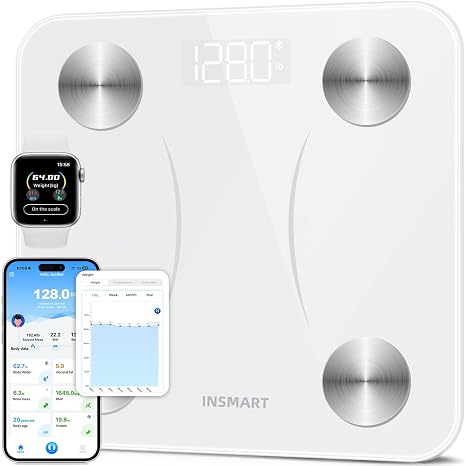 INSMART Smart Scale for Body Weight, Digital Bathroom Scale with BMI, Muscle Mass, Bluetooth Body Fat Scale,17 Body Composition Analyzer with Smart APP Sync Weight Scale, 400 lbs (White)