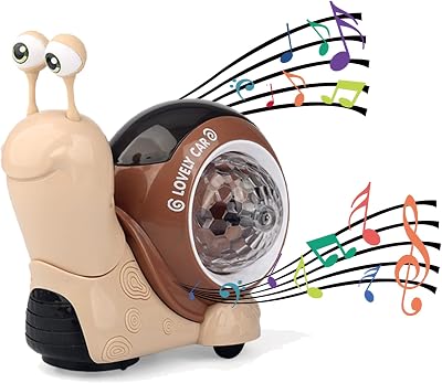 Snail Baby Toys, with Music and Dazzling Lights Crawling Snail Baby Toys, Automatic Obstacle Avoidance, Interactive Toys, Brown