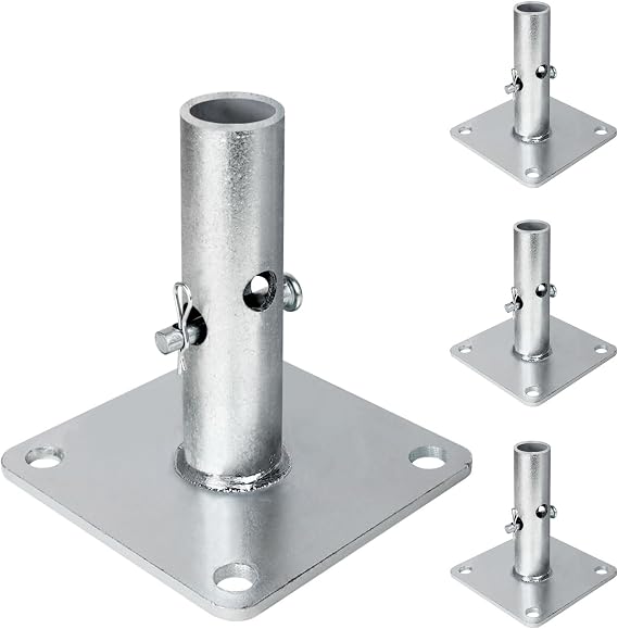 4-Pack Reinforced Scaffold Base, Galvanized Scaffold Base Plates 4.75" x 4.75" x 1-5/16 OD, Sturdy Scaffolding Parts for Construction