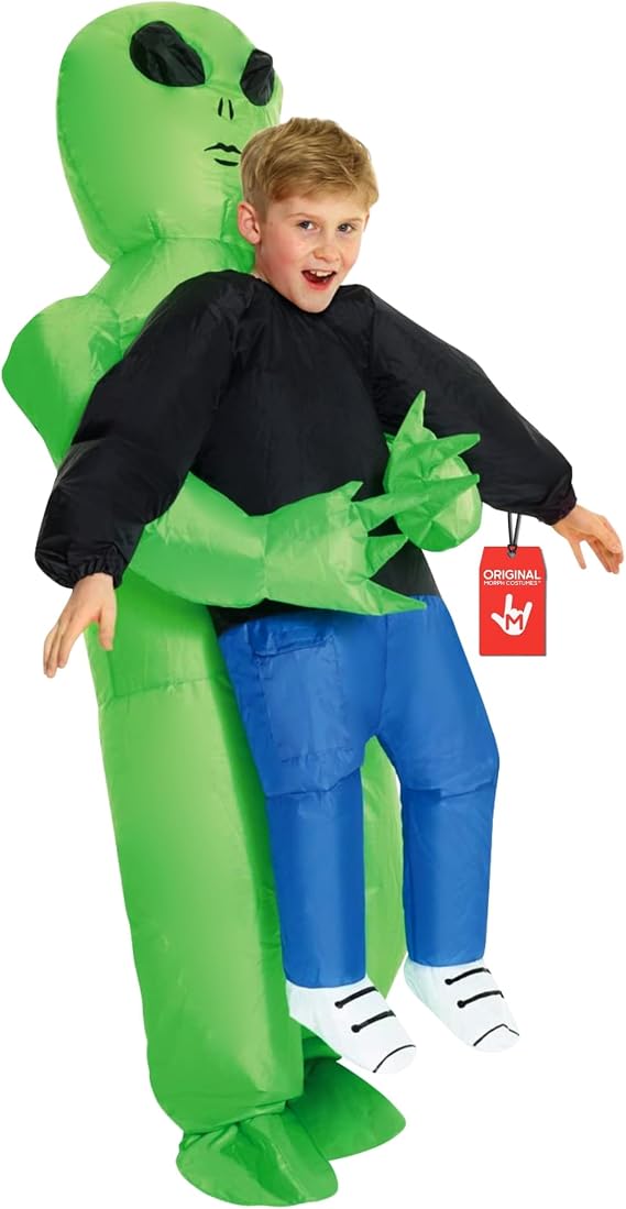 Morph Kids Inflatable Alien Costume, Blow Up Alien Outfit for Children, Halloween Costumes for Kids, Boys Halloween Costume | Green Inflatable Suit with a Built-in Fan, Battery Pack Included, Perfect for Halloween, Always a Hit