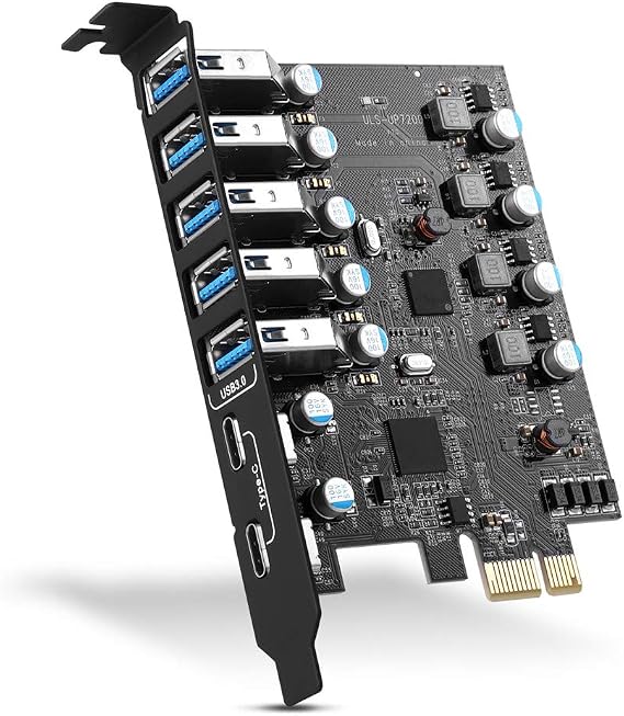 PCIE USB 3.0 Expansion Card 7 Ports (5X Type-A and 2 USB C) PCIe Card
