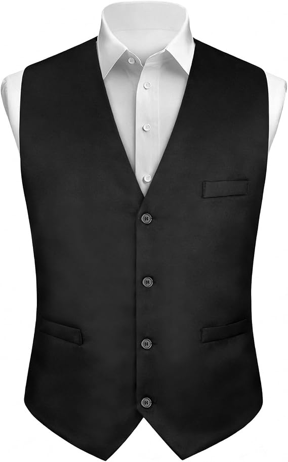 AUYAO Men's Waistcoat Solid Colour Suit Vest Wedding Party Fit Vest Suit 1920s Mens Costume Formal Men's Suits & Blazers Mens Fancy Dress Costume Men's V-Neck Suit Vest Button-up Waistcoat