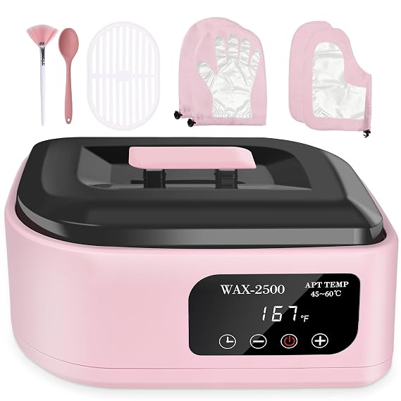 Hand Wax Paraffin Machine for Arthritis, 3500ml Electric Digital Screen Paraffin Wax Warmer for Hands and Feet Treatment, Home Spa Paraffin Hot Wax Bath Moisturizing Kit with Timer, Pink