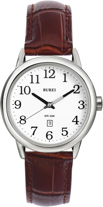 BUREI Women's Black Leather Watches,Easy to Read Minimalist Watch for Women and Nurses, Mothers Day Gifts for Mom