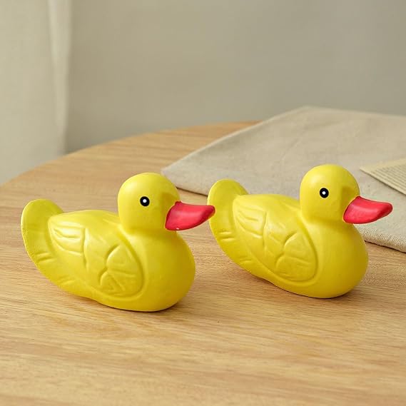 Gemseek 2pcs Wooden Rubber Duck Statues Home Decor, Cute Yellow Duck Figurines Animal Sculpture for Bathroom Shelf Living Room Bedroom Table Desk Decoration Duck Lover Gifts