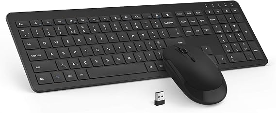 Wireless Keyboard and Mouse Set, seenda Ultra Slim Quiet USB Wireless Keyboard and Mouse Full Size QWERTY UK Layout with Numeric Keypad for Windows PC, Laptop, Computer, Black