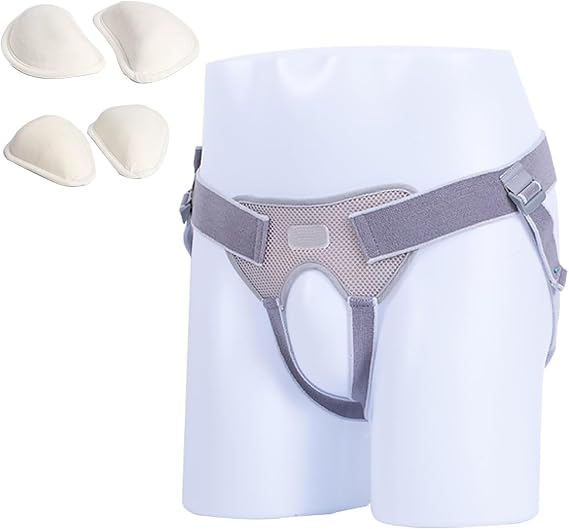 Hernia Belts for Men & Women, Hernia Belt for Men Inguinal for Single/Double, Hernia Truss, Adjustable Waist Strap with 4 Removable Compression Pads, Breathable Material(M)
