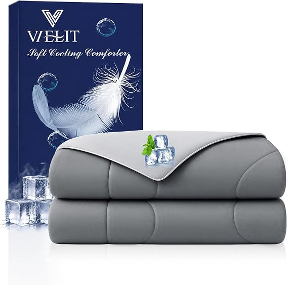 Vielit Cooling Comforter Queen Size for Hot Sleepers & Night Sweats, Luxury Lightweight Cooling Blanket, Soft Dual-Sided Breathable Summer Comforter,Q-Max>0.425,Machinewashable,90x90,Grey