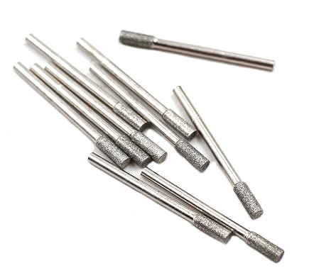 1/8" Shank Diamond Coated Cylindrical Grinding Mounted Point Bits Burrs Compatible with Rotary Tool Bit, 4 mm Head, 10 pcs