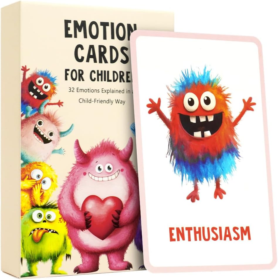 Emotion Cards for Children,32 PCS Flash Cards for Toddlers,Children's Mindfulness Card,Verbal Aid Flash Card for Reading and Spelling