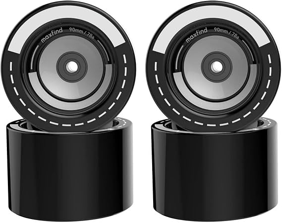 Maxfind 90mm 78A Longboard Wheels, Soft PU Skateboard Wheels, Set of 4