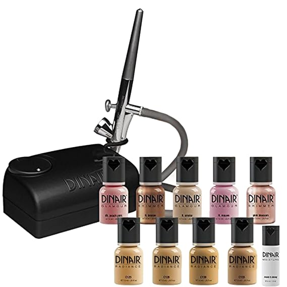 Dinair Airbrush Pro Makeup Kit | Make-up Set | Multi-Purpose for Foundation, Blush, Shimmer, Concealer, Eyeliner | Plus Shadow/Brow Stencils ... (10 Piece Kit, Medium)