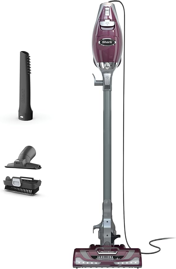 Shark Rocket Pet Plus Corded Stick Vacuum, XL Cup, Bordeaux/Silver, HV322 | Under 10 Lbs., Handheld Conversion, Pet Hair Pickup, LED Headlights, Swivel Steering, Crevice and Upholstery Tools