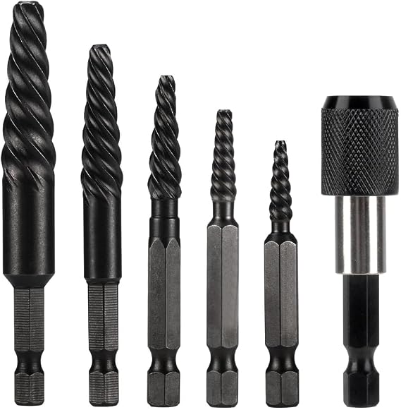 6 PCS Broken stud extractor kit Damaged Screw Extractor Set with 1/4 Quick Change Arbors Tool Kit Fine Thread Bad Screw Stud Remover