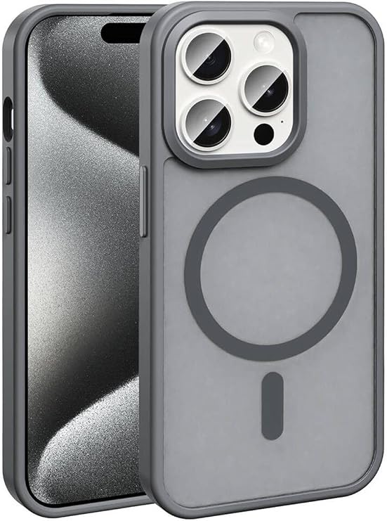CONSTRAIN iPhone 15 Pro Max ile Uyumlu MagSafe ile Uyumlu Zore Sio Mat Darbeye Dayanıklı Kamera Korumalı Kaymaz Kılıf – Gri