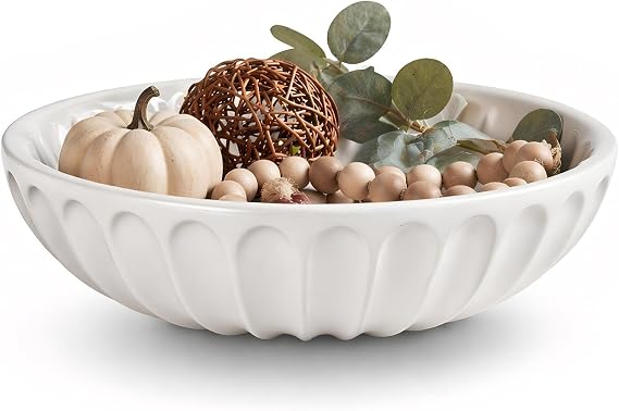 Songtec Concrete Decorative Bowl, 10" Large Decorative Bowls for Home Decor Entry Cabinet (White)