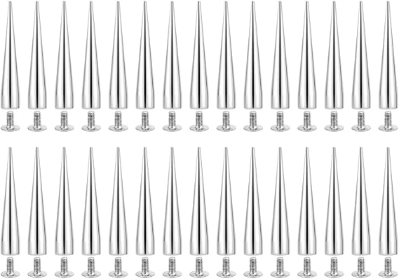 1 Box 30Pcs Cone Spikes 7x38mm - Silver Metal Tree Screwback Rivets, Leather Studs for DIY Rock Bags, Clothing