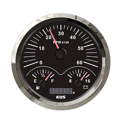 KUS 3 in 1 Universal Multifunctional Gauge Tachometer Fuel Level 12V Voltmeter 110mm Dimension with Red/Yellow Backlight