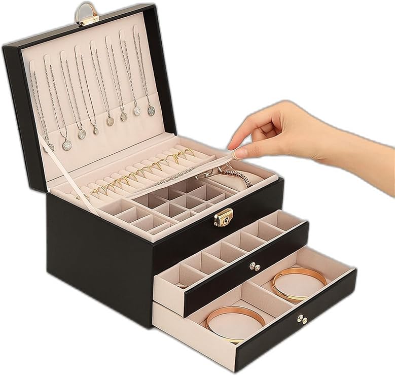 Modern 2 Drawer Jewelry Box Organizer Editor Black 13 X 23 X 10 Cm
