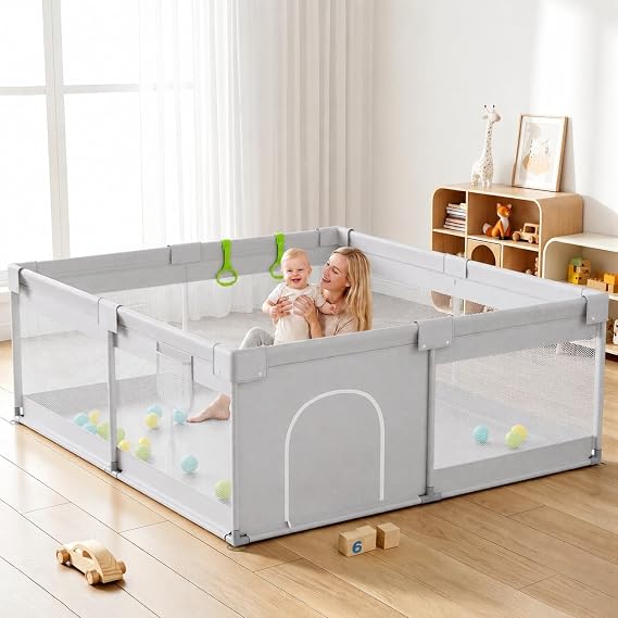 Uanlauo Baby Playpen for Babies and Toddlers, 4747 in Play Yards, Gray
