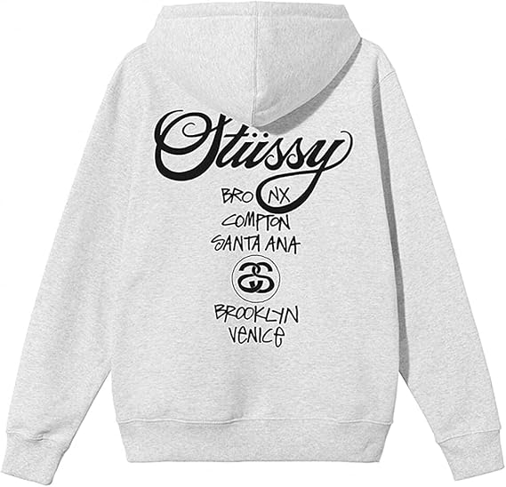 Stussy WORLD Tour HOODIE Graphic Print Sweatshirt Hoodie S, Gray