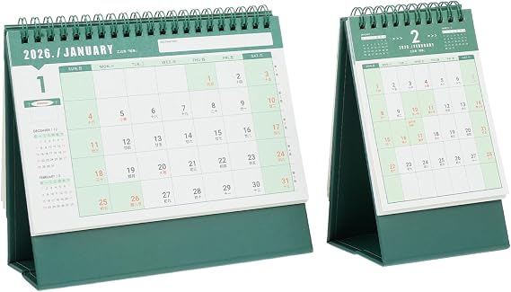 2pcs Table Top Calendar 2026 Flip Binding Xmas Green