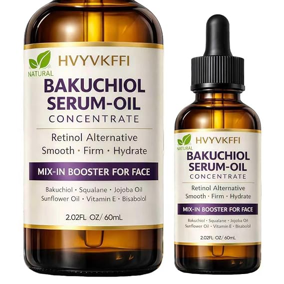 Bakuchiol Oil for Face Natural Bakuchiol Serum Mix-In Booster, Retinol Alternative for Wrinkle Reduction, Hydrating & Firming Anti-Aging Facial Oil, Lightweight Vegan Non-GMO, 2.02 Fl Oz