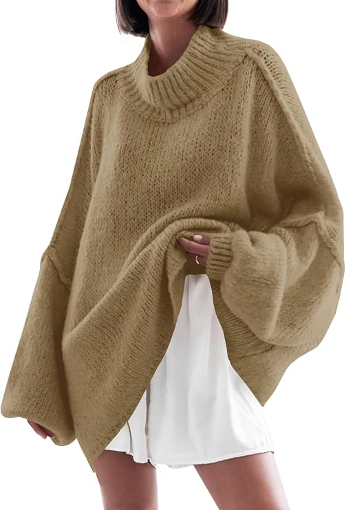 Saodimallsu Womens Oversized Sweaters Mock Neck Batwing Long Sleeve 2026 Fall Trendy Ribbed Knit Casual Tunic Sweater