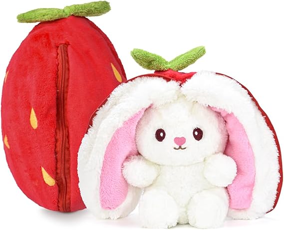 Özgüner Oyuncak Pelüş Çilek Tavşan,Fermuarlı Meyve Çantasında Nakışlı,40 cm,Pembe, Kırmızı, Karpuz, Ananas, Havuç Model Seçenekleri,Paskalya,Çilek Tavşan (Kırmızıçilek)