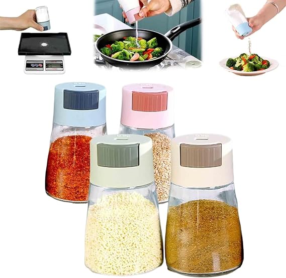 4 PCS Salt and Pepper Shakers Precise Quantitative Push Type, 0.5 Grams Dispenser, Quantitative Salt Control Bottle, Spice Jars Seasoning Shaker Containers for Kitchen Cooking Camping