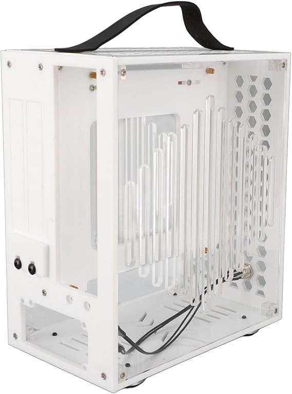 PC Gaming Case, 23x20.5x12cm Miniature ITX PC Case Clear Arcylic PC Case Portable DIY Desktop Computer Case 360 Degree Open Hollow Airflow Case (White)