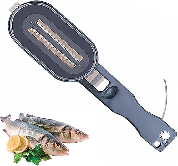 Fish Scaler with Knife, Scales Scraper with Lid Cover, 2 in 1