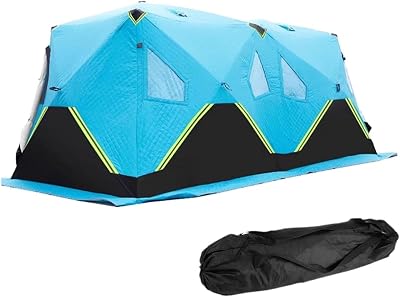 Winter Fishing Tent,Insulated Pop-Up Hub-Style Ice Fishing Shelter, 2-8 Persons Extra Large Ice Fishing Tent with Stove Jack & Carrying BagBlue,350X178X200cm