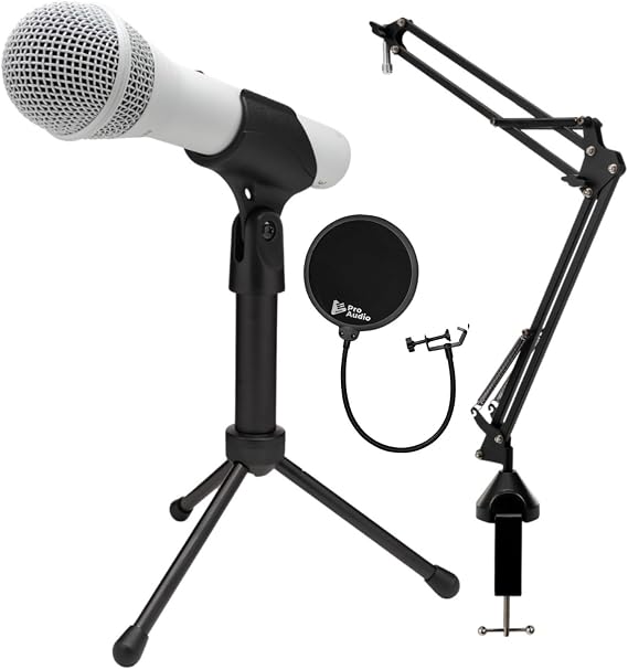 SAMSON Q2U USB and XLR Handheld Dynamic Microphone Bundle | Includes Desktop Boom Arm Microphone Stand and Pop Filter for Broadcasting and Recording Microphones