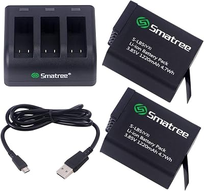 Smatree Rechargeable Battery Compatible for GoPro Hero 8765 Black, 2 Pack with 3-Channel Charger