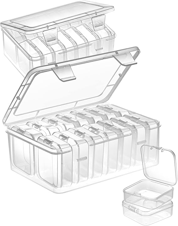 Mathtoxyz Small Bead Organizers, 30 Pieces Plastic Storage Cases Mini Clear Bead Storage Containers Transparent Boxes with Hinged Lid and Rectangle Clear Craft Supply Case