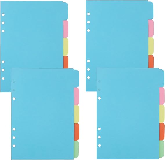 4 Pack A5 Binder Dividers,Paper Index Divider,Horizontal Tabs Page for 6-Holes Ring Binders Notebooks Travel Diary Journal Personal Planner (5-Color, A5)
