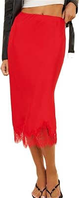 Thopavenoir Women Satin Floral Lace Trim Maxi Skirts Flowy Swing Silky A Line Skirt Y2k Going Out Half Slip Long Skirts