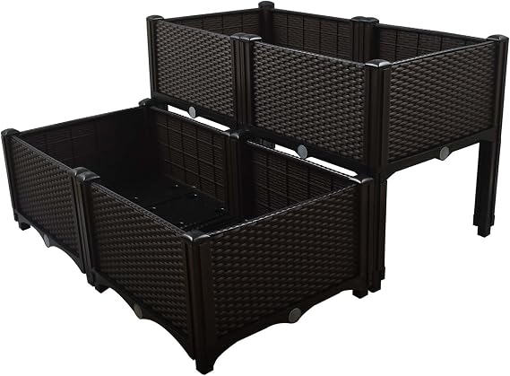 Raised Garden Bed Kit, Elevated Planter Boxes for Outdoor, Flower Balcony Vegetable Grow, Planting Container Brown with Self-Watering Disks