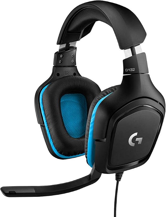 Logitech G432 Wired Gaming Headset, 7.1 Surround Sound, DTS Headphone:X 2.0, Flip-to-Mute Mic, PC Leatherette BlackBlue