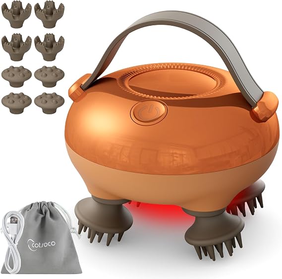 cotsoco Electric Scalp Massager with Tangle-Free Design, Waterproof Portable Handheld Head Massager for Deep Stress Relief, with 12 Massage Heads and 3 Adjustable Modes, Ideal Gifts for Mom & Dad