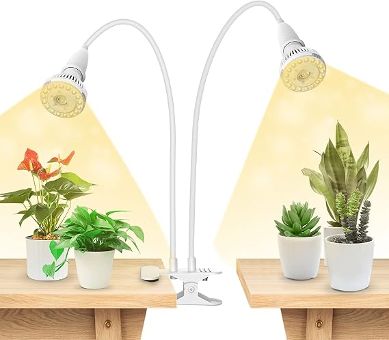 SANSI 2-Head LED Grow Lights for Indoor Plants Full Spectrum 20W, White