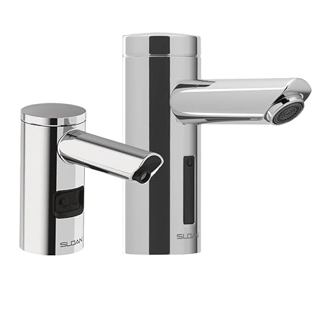 Sloan Optima EAF-275 Sensor Activated Faucet, 3335152 & Sloan ESD-2000 Deck-Mounted Foam Soap Dispenser, 3346089-0.35 GPM Solar-Powered Deck-Mounted Mid Body, Polished Chrome Finish