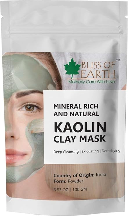 Bliss of Earth White Kaolin Clay Powder 100g – 100% Natural Face & Hair Mask | Gentle Acne Treatment, Deep Pore Cleansing & Oil Control | Pure Kaolin Clay for Skin Care, DIY & Soap Making