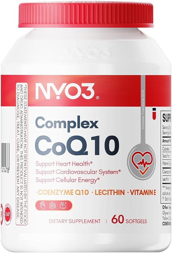 NYO3 CoQ10 200mg with Lecithin and Vitamins E, Ultra High Absorption, Antioxidant for Energy Production, High Coenzyme Q10 Content, Gluten Free, Non-GMO, 60 Days Supply
