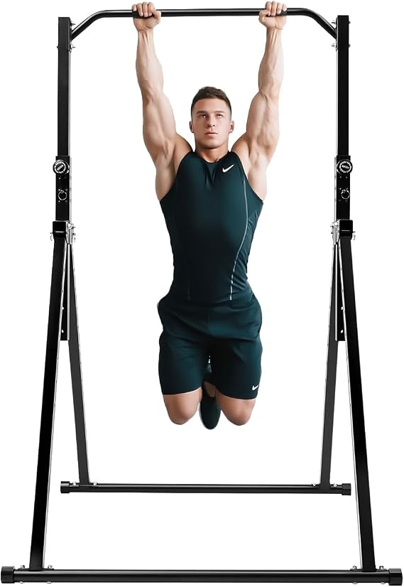 PERFERATE Multifunction Triangular Structure Pull Up Station Foldable Power Tower Pull Up Bar Dip Station Adjustable Height Strength Training Workout Equipment Support 440lbs