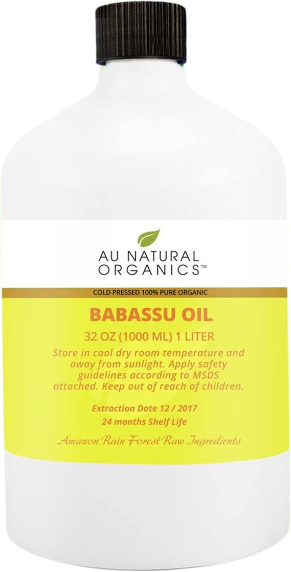 Au Natural Organics Babassu Oil - Cold Pressed Natural Carrier Oil | Body, Face, Hair & Skin Care Moisturizer | Minimize Wrinkles & Repair Split Ends | Cooking Essential Oil