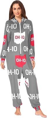 State Ohio Gray Adult Onesie Pajama Jumpsuit, Soft Hooded Crystal Velvet Onesie with Zipper & Pocket for Christmas