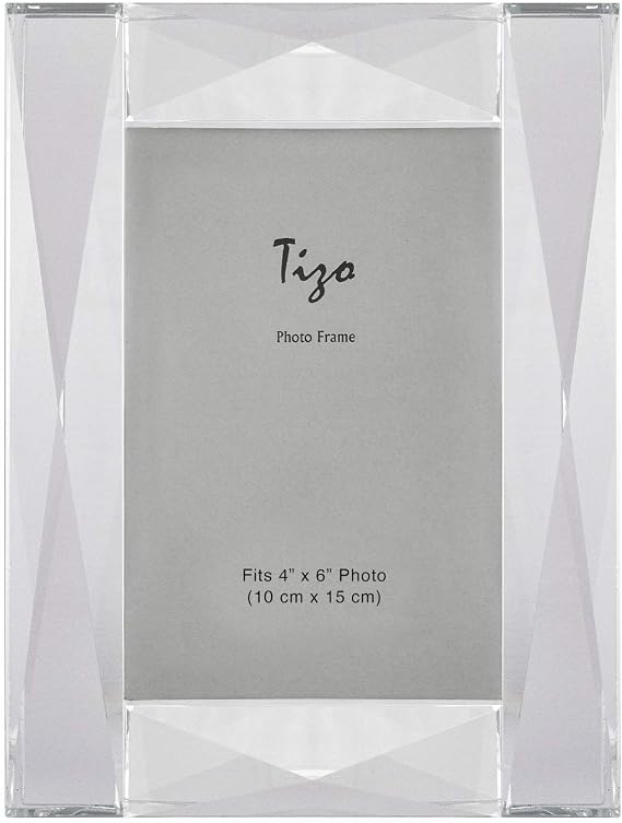 TIZO Design 4x6 Diamond Crystal Glass Picture Frame, Elegant Profile & Sturdy Screw-On Crystal Glass Easel Back, Boutique Quality Photo Frame